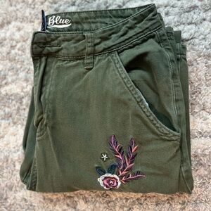 Organic Blue Women Embroidered Boho Fairy Grunge Wide Leg Crop Straight 29